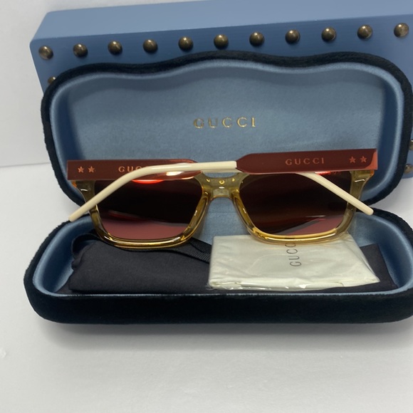 New  - Gucci - GG0975S Orange Crystal/Orange Rectangular unisex Sunglasses … - Picture 6 of 16